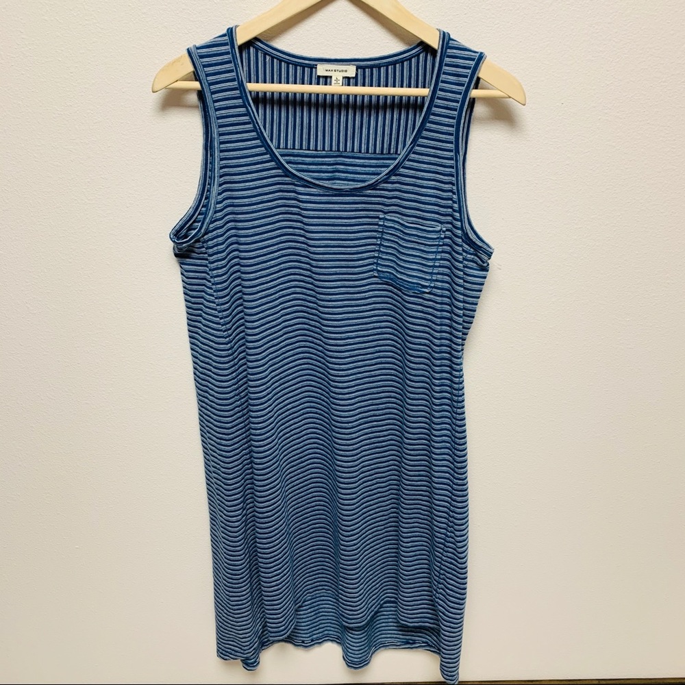 Max Studio Blue Striped Tank Dress Large